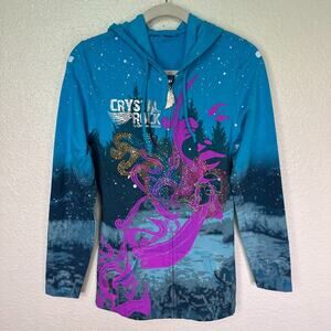 Christian Audigier Y2K Jacket Womens Medium Crystal Rock Rhinestone Hoodie Art